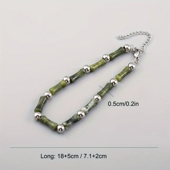 Bamboo Style Natural Jade Bead Bracelet - Picture 2 of 4